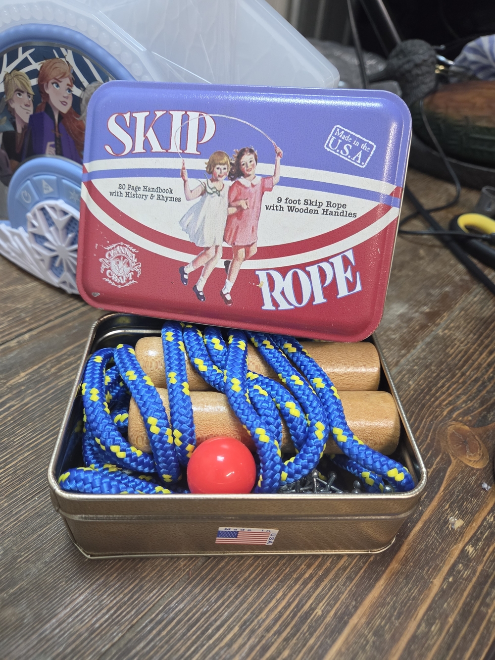 Skip Rope Set with Wooden Handles And Jacks Set - Blue & Red